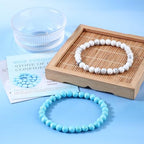 NCB 2.3-Piece 4mm Natural Crystal Gemstone Stretch Bracelets – Handmade Reiki Energy Healing Jewelry for Meditation,Yoga, Unisex - color: 2PCS ( Blue Turquoise+Howlite ), size: 6mm