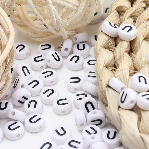 100Pcs Letter Beads 4x7mm White Round Acrylic Alphabet Beads Letter U Beads for Jewelry Making DIY Bracelets Necklaces Key Chains - color: U 100Pcs