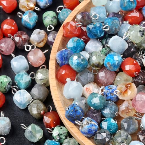 LE SKY 20 Pcs Square Stone Pendants Faceted Chic Natural Healing Crystal Charms Gemstone Beads for Jewelry Making Necklace DIY