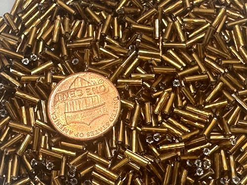 Czech Bugle Beads 40 gr / 1.4 oz Glass Tube Size #3 7mm (Amber Brown Silver Lined) - color: Brown Silver Lined