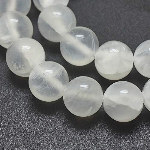 40Pcs 10mm Natural Selenite Stone Beads Round Gemstone Loose Beads Energy Healing Chakra Stone Charm Beads for Bracelet Necklace Jewelry Making DIY Crafts - color: 10mm-clear