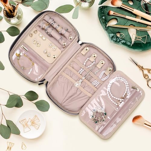 Jewelry Travel Case Organizer for Necklaces, Earrings, Rings, Bracelet, Watch, Soft Sided, Pink - color: Pink