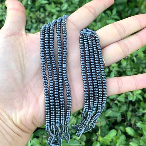 380pcs Adabele Grade A Natural Black Hematite Healing Gemstone 4mm x 2mm Small Round Rondelle Loose Beads Gem Stone Spacer for DIY Craft Jewelry Making GFC7-1 - color: Black Hematite, size: 4x2mm (380pcs/2 Strands)