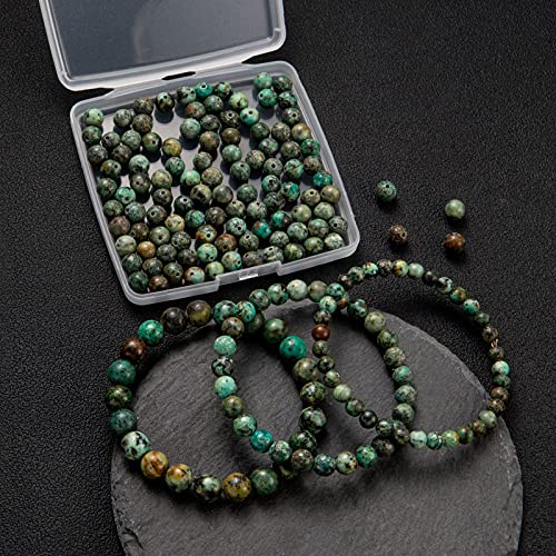 100Pcs Natural Stone Beads 6mm African Turquoise Round Gemstone Loose Beads with Elastic Bracelet String for Bracelets Necklace Jewelry Making - color: African Turquoise, size: 6mm
