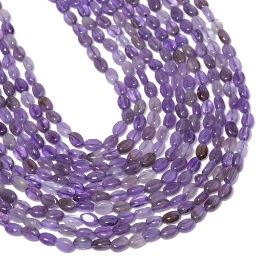 70pcs Natural Amethyst Stone Beads，4x6mm Egg Shape Loose Gemstone Beads for Jewelry Making Design Earring Necklace - color: amethyst