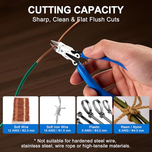 5" Flush Cutter Wire Cutters, Ultra-Sharp Precision Side & Diagonal Cutting Pliers with Spring, Chrome Vanadium Steel Wire Snips for Electronics, Model, Floral, Plastic & Soft Wire