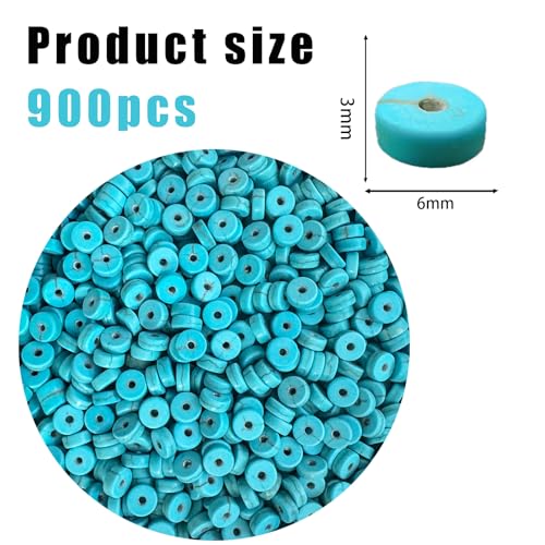 Turquoise Heishi Beads Bulk for Jewelry Making - 900pcs 3x6mm Small Natural Semi-Precious Gemstone Disc Rondelle Spacer Loose Beads for Necklace, Bracelet, Earring & DIY Handmade Crafts - color: Turquoise Heishi 3*6mm