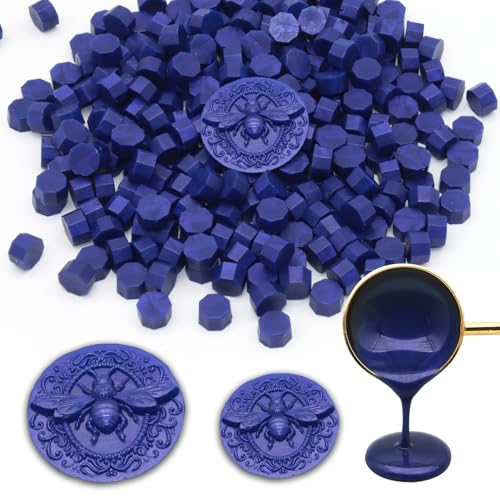 250pcs Wax Seal Beads Royal Blue, Andotopee Premium Sealing Wax Beads for Stamp Seals, Octagon Metallic Seal Stamp Pellets Refill Pack for Wedding Invitation, Letter Envelope, Scrapbook DIY Crafts - color: Royal Blue
