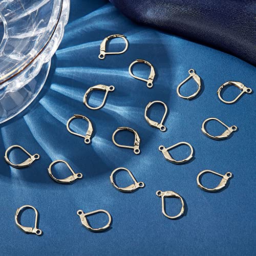 Beebeecraft 50Pcs/Box Leverback Earring Findings 24K Gold Plated Stainless Steel French Earring Hooks 15.5x10x1.5mm Dangle Ear Wire Findings for Jewelry Making - color: 15.5x10mm Gold Earring Hooks