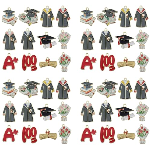 24pcs Alloy enamel graduation season set graduation hat diploma academic dress bouquet Pendant Jewelry Making DIY Keychain Earrings Pendant Various Design Charms for Jewelry Making Bracelets Necklace (SN722) - color: SN722