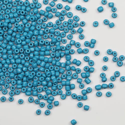 Lake Blue Beads Size 6/0 Crafts Glass Seed Beads 4mm for Jewelry Making (Total About 100g About 1200pcs) - color: Lake Blue