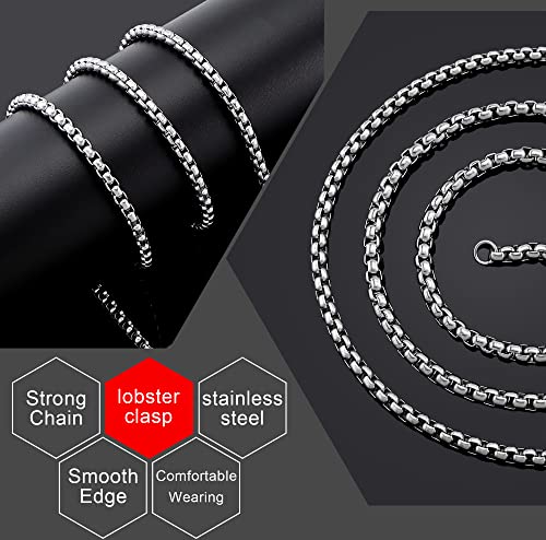 Square Rolo Chain Necklace Stainless Steel Round Box Necklace for Men Women/2mm-7mm/16Inch-36Inch - color: Stainless Steel-Silver, size: 24 Inches, style: 7 mm width