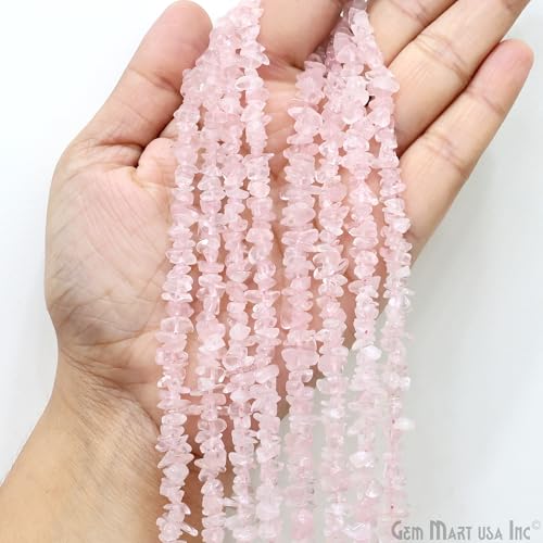 GM GemMartUSA Rose Quartz Natural Raw Chip Beads Strands | Semi-Precious | AAA+ Quality 1 Strand 34” | DIY Bracelet Jewelry Making, Healing Crystal Craft| 4-6mm - Pink-Color Gemstones (CHRQ-70001) - color: Rose Quartz (CHRQ-70001)