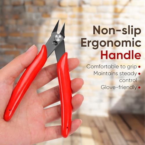 5 Inch Flush Cutters, 1 Pack Micro Wire Cutters, Sharp Zip Tie Cutter, Precision Wire Cutters for Crafting, Jewelry Making, Plastic Models, 3D Print, Electronics, Floral (Red) - color: Red ( 1 Pack )