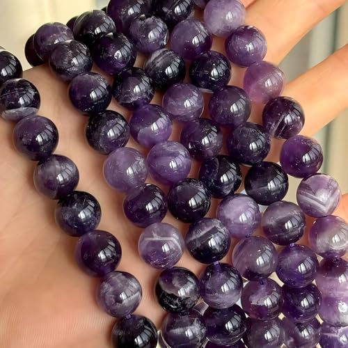 MJDCB Natural Dreamy Amethyst Beads Round Stone Beads DIY Loose Beads for Jewelry Making Beads 15" (12mm) - color: Dreamy Amethyst, size: 12mm