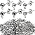 180 Pieces Ball Post Earring Stud with 200 Pieces Butterfly Back Earrings with Loop for DIY Jewelry Making Findings, 4 mm 5 mm 6 mm(Sliver) - color: Sliver