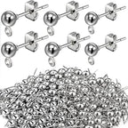 180 Pieces Ball Post Earring Stud with 200 Pieces Butterfly Back Earrings with Loop for DIY Jewelry Making Findings, 4 mm 5 mm 6 mm(Sliver) - color: Sliver