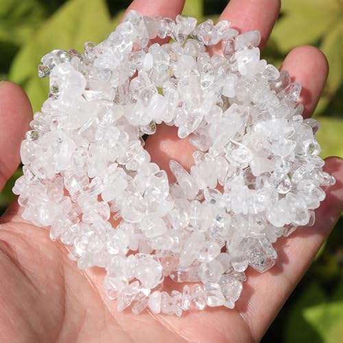 400pcs Natural Chip Stone Beads for Jewelry Making Clear Quartz 5-8mm Irregular Gemstones Healing Crystal Loose Rocks Bead Hole Drilled for Ring Earrings Necklace Bracelet Making DIY Art Crafts - color: Clear Quartz (2 Strands-62")