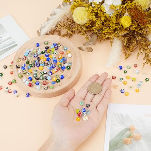 1 Box 190PCS 4~6MM Millefiori Lampwork Glass Beads with Holes Flower Flat Round Mixed Color Handmade Floral Spacer Loose Bead Bulk for Jewelry Making Necklace Bracelets DIY Craft Supply - size: 190Pcs, style: Mixed