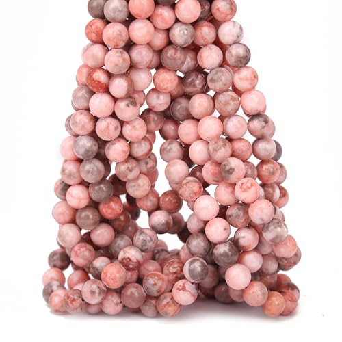 70PCS Natural 8MM Healing Gemstone, Pink Zebra Jasper Energy Stone Round Loose Beads, Semi-Precious Crystal Beads with Free Elastic String for Jewelry Making DIY - color: Pink Zebra Jasper, size: 8MM
