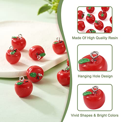 Craftdady Fruit Dangle Charms Pendants Cute Resin Food Pendants Apple Orange Pineapple Strawberry Pendants Lovely Vegetable Mushroom Charms for DIY Craft Earring Bracelet Necklace Jewelry Making - color: Red, Apple