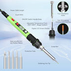 Soldering Iron Kit, 80W 110V LCD Digital Solder Iron Pen with Ceramic Heater, Portable Welding Tools with 5pcs Tips, Stand, Solders Wire, Sponge, Paste, for Metal,Electric Repairs, DIY, Green