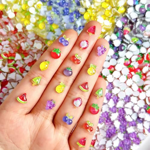 100PCS Resin Fruit Nail Art Charms 3D Kawaii Strawberry Nail Charms Assorted Cherry Lemon Grapes Peach Banana Watermelon Summer Flatback Nail Rhinestones for DIY Craft Nail Art Decoration - color: Resin Fruit