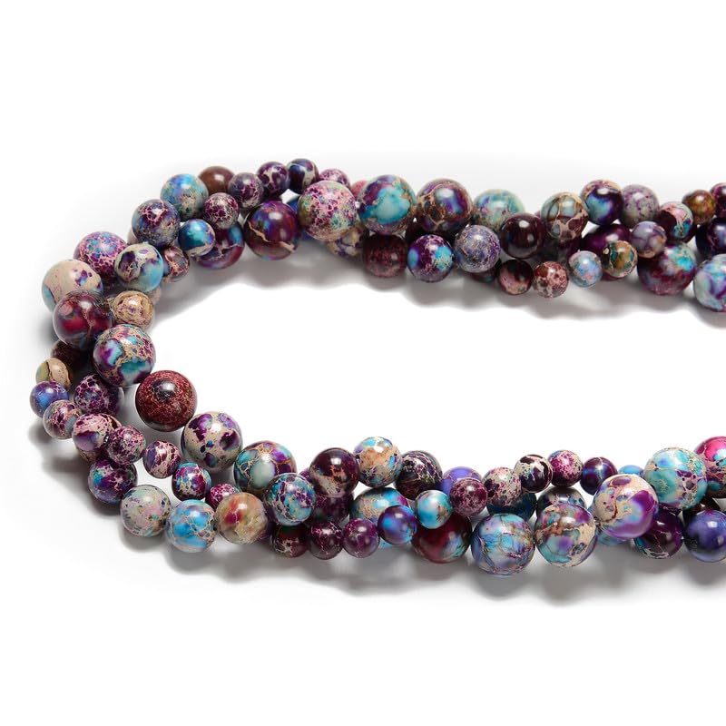 120pcs(2 Strand) 6mm Galaxy Purple Sea Sediment Imperial Jasper Beads with Energy Power, Round Stone Beads for Jewlery Bracelets Earrings Making DIY - color: Blue Purple Imperial Jasper, size: 6mm