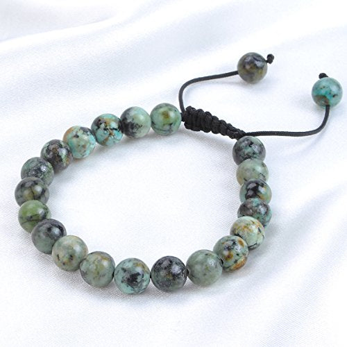 MASSIVE BEADS Natural Healing Power Gemstone Crystal Beads Unisex Adjustable Macrame Bracelets - color: African Turquoise, size: 8mm