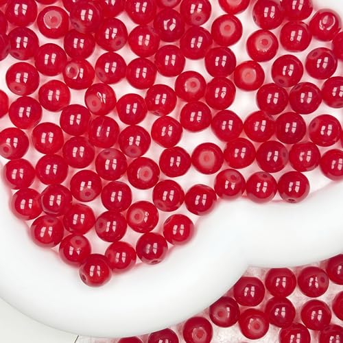 200pcs Glass Beads, 8mm Glass Beads for Barcelet and Jewelry Making DIY Crafts (Red) - color: Red