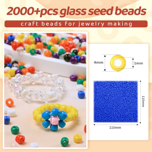 2000pcs Blue Glass Seed Beads, Colorful Tiny 4mm Beads for Jewelry Making, Beading Supplies. - color: Blue