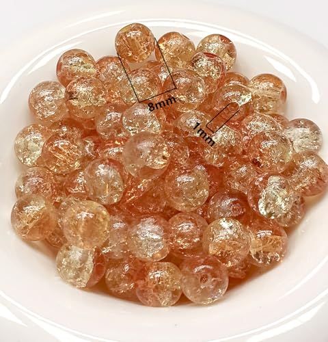 200PCS Glass Beads 8mm Glass Beads for Bracelets Necklaces Jewelry Making DIY Crafts (Orange Red Crackle) - color: 9Orange Red Crackle
