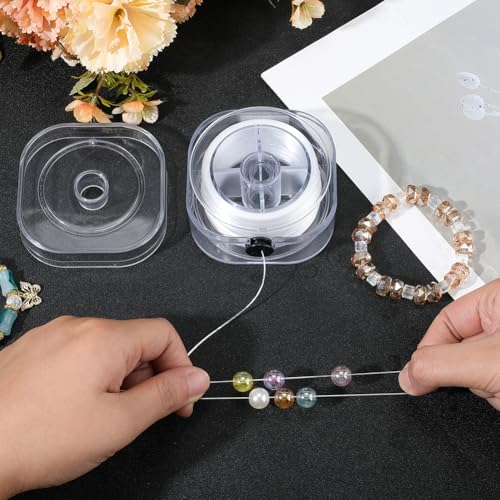 1 Roll 0.6MM Elastic Stretch Thread Crystal Cords White Clear Round Sturdy Stretchy TPU Thin String Transparent Rope Sewing Accessories for Bracelets Jewelry Making Beading Diy Craft Supply - size: 0.6mm 98.43 Yards
