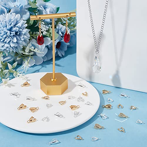 Beebeecraft 40Pcs 4 Style Pinch Bails for Pendants 18K Gold & Sterling Silver Plated Snap on Bails Dangle Charms Clasps Pendant Connector with Hole for Jewelry Making - color: Golden & Silver