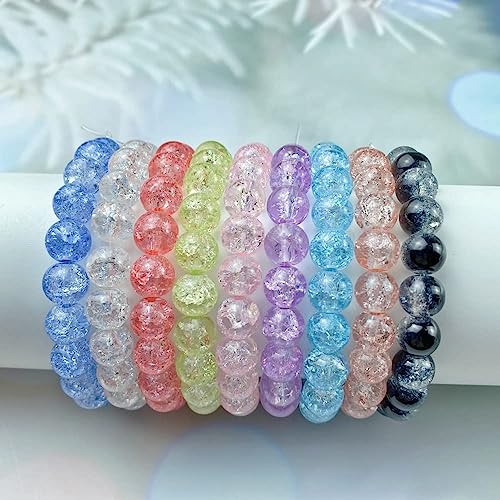 100pcs Crackle Glass Beads 10mm Round Crystal Glass Spacer Crafts Beads for Jewelry Making Necklace Bracelet Earrings DIY Crafts(White) - color: White, size: 10mm