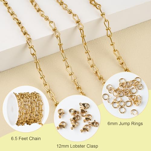 SMYHTGLIF 6.5 Feet Stainless Steel Jewelry Making Chain Bulk Gold Handmade Twisted Chain for Jewelry Making - color: Twisted Gold