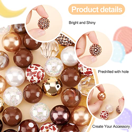 PH PandaHall 50pcs 20mm Acrylic Bubblegum Beads Chunk Pen Beads Brown Focal Beads Large Loose Beads for Pen Wedding Christmas Garland Jewelry Bracelet Necklace Pen Bag Chain Making - color: Brown