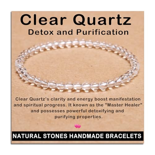 AD Beads Handmade Gemstone Stretch Elastic Bracelet Crystal Healing Reiki Nature's Beauty and Spiritual Essence Unisex - color: Clear Quartz (Detox and Purification), size: 4mm