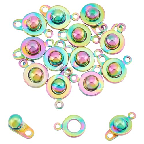 UNICRAFTALE 12Pcs Stainless Steel Small Snap Clasps Rainbow Color Round Clasps Ball Socket Snap Clasps Fastener Snap Button Clasps for DIY Necklaces Bracelets Jewelry Making 1.5mm Hole, 15.5mm - color: Rainbow