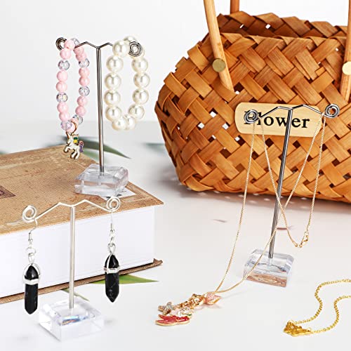 Macarrie 18 Pcs Metal Earring Holder T Bar Earring Display Stand Organizer Countertop Hanger Hanging Jewelry Towers with Acrylic Base(Clear) - color: Clear