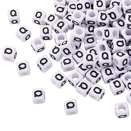 FASHEWELRY 300Pcs Cube White Acrylic Letter Beads 6x6mm Letter Q Alphabet Beads for DIY Bracelet Necklace Jewelry Making - color: Letter Q, size: 6x6x6mm
