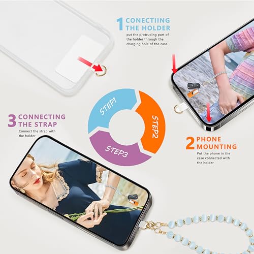 Marble Beaded Phone Wrist Strap,Detachable Phone Bracelet Strap with Tether Tab,Hands-Free Wristlet Strap (Sky Blue Cat's Eye) - color: Sky Blue Cat's Eye
