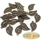 Heather's cf Four Leaf Clover Silver Leaf Beads 100-150 Pcs Leaves Craft Antique Leaf Charms for Crafting Leaf Pendant Charm for Necklace Bracelet Earring Making Fall Leaf Beads Set - color: Copper Filigree Leaf
