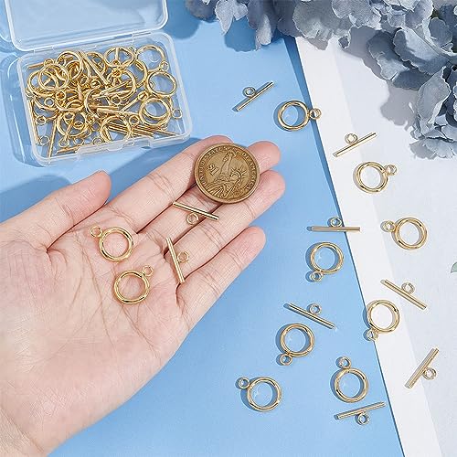 UNICRAFTALE 30 Sets Stainless Steel Toggle & Round IQ Clasps - Golden Necklace Toggle Clasps & Jewelry Connectors for DIY Jewelry Making - size: 18.5mm long