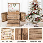 Emfogo Wooden Jewelry Box for Women, 6-Tier Large Jewelry Organizer Boxes with Mirror Rustic Solid Wood jewlery Storage Display for Rings Earrings Necklaces Bracelets watches(Carbonized Black)