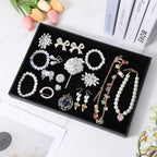 6-Piece Velvet Stackable Jewelry Organizer Trays – 13.8" x 9.5" Large Size Black Premium Display & Storage for Necklaces, Bracelets, Rings & More