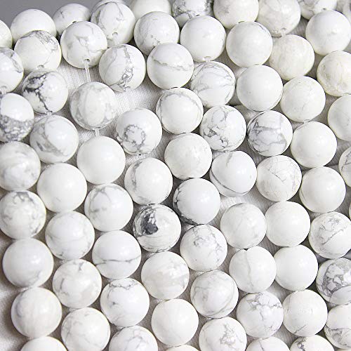 MJDCB AAAA Natural Stone Beads White Howlite Turquoise Round Loose Beads for Jewelry Making 15" (10mm) - color: White Howlite, size: 10mm