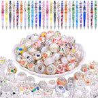 European Large Hole Spacer Beads Charm Fairy Wands Rhinestone Craft Beads for DIY Bracelet Jewelry Making (White) - color: White