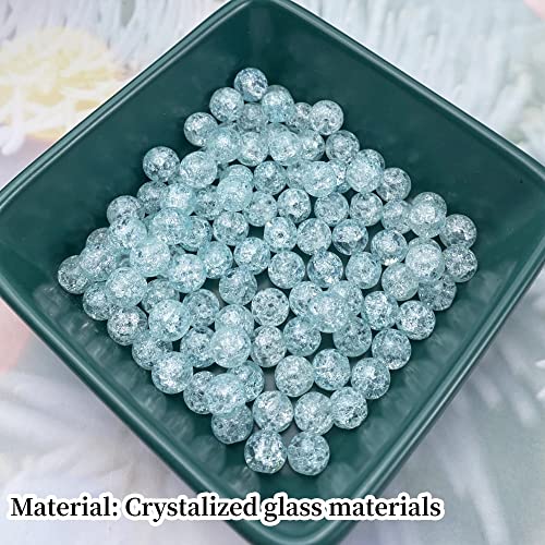 100pcs Crackle Glass Beads 8mm Round Crystal Glass Spacer Crafts Beads for Jewelry Making Necklace Bracelet Earrings DIY Crafts(Light Blue) - color: Light Blue, size: 8mm