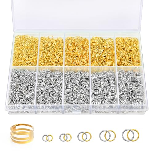 4600 Pcs Jump Rings for Jewelry Making Kit Gold & Silver, Open Rings with Opener Tools for Earrings, Keychains, Bracelet & Necklace Repair Supplies - color: 4600Pcs Silver & Gold